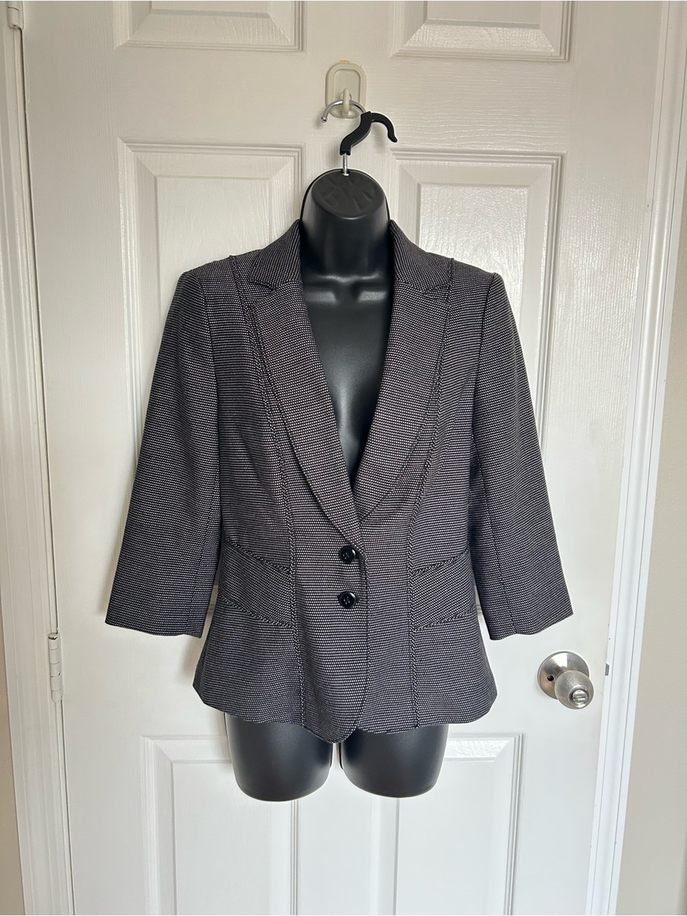 White House Black Market Black and White Textured Two-Button Blazer